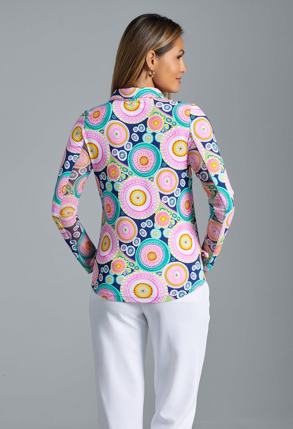 Leona Print Adjustable Length Long Sleeve Polo – 48933